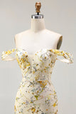 Floral Yellow Long Mermaid Prom Dress with Embroidery