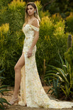 Sparkly Pink Floral Sequin Off the Shoudler Maxi Mermaid Prom Dress