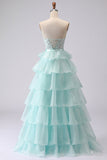 Pink Tiered Sweetheart Princess Ruffled Maxi Corset Prom Dress with Slit