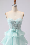 Pink Tiered Sweetheart Princess Ruffled Maxi Corset Prom Dress with Slit