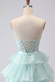 Green Tiered Sweetheart A Line Long Corset Prom Dress with Slit