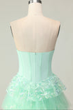 Green Ruffled Strapless Corset Long Prom Dress with Bow