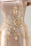 Champagne Mermaid Long Off the Shoulder Prom Dress with Appliques