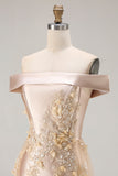Champagne Mermaid Long Off the Shoulder Prom Dress with Appliques