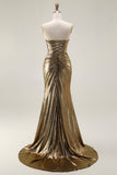 Sparkly Dark Golden Mermaid Strapless Maxi Prom Dress with Keyhole