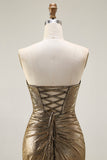 Sparkly Dark Golden Mermaid Strapless Maxi Prom Dress with Keyhole
