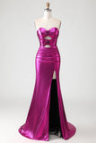 Long Fuchsia Mermaid Metallic Prom Dress with 3D Flowers