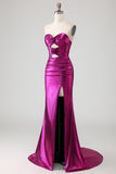 Long Fuchsia Mermaid Metallic Prom Dress with 3D Flowers