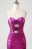 Long Fuchsia Mermaid Metallic Prom Dress with 3D Flowers