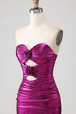Long Fuchsia Mermaid Metallic Prom Dress with 3D Flowers