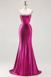 Sparkly Fuchsia Beaded Mermaid Corset Long Prom Dress