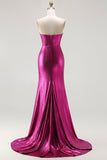 Sparkly Fuchsia Beaded Mermaid Corset Long Prom Dress