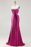 Sparkly Fuchsia Beaded Mermaid Corset Long Prom Dress