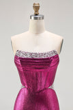 Sparkly Fuchsia Beaded Mermaid Corset Long Prom Dress