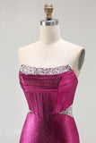 Sparkly Fuchsia Beaded Mermaid Corset Long Prom Dress