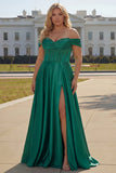 Dark Green A Line Beaded Long Corset Prom Dress with Lace up Back