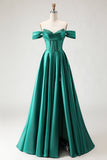 Dark Green A Line Beaded Long Corset Prom Dress with Lace up Back