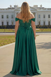Dark Green A Line Beaded Long Corset Prom Dress with Lace up Back