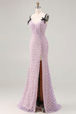 Sparkly Lilac Sequin Mermaid Long Prom Dress with Slit
