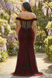 Floral Mermaid Black and Red Long Corset Prom Dress with Slit