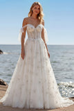 Ball gown White Sparkly Beaded Corset Floral Maxi Wedding Dress
