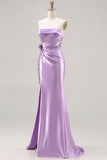 Sparkly Purple Mermaid Satin Long Corset Prom Dress with Slit