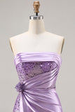 Sparkly Purple Mermaid Satin Long Corset Prom Dress with Slit