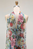 Blue Red Neck Scarf Floral Maxi Wedding Guest Dress with Slit