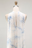 White Blue Neck Scarf Floral Maxi Bridesmaid Dress with Slit