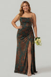 Burgundy Corset Spaghetti Straps Long Velvet Wedding Guest Dress with Slit