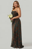 Dark Green Plus Size Corset Velvet Floral Maxi Wedding Guest Dress with Side Cape