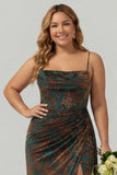 Dark Green Plus Size Corset Velvet Floral Maxi Wedding Guest Dress with Side Cape