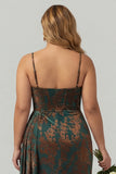 Dark Green Plus Size Corset Velvet Floral Maxi Wedding Guest Dress with Side Cape