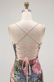 Black Sheath Spaghetti Straps Floral Long Wedding Guest Dress