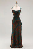 Burgundy Sheath Spaghetti Straps Maxi Velvet Formal Dress