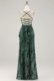 Burgundy Sheath Spaghetti Straps Maxi Velvet Formal Dress