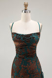 Dark Green Sheath Spaghetti Straps Maxi Velvet Bridesmaid Dress