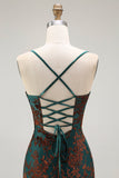 Dark Green Sheath Spaghetti Straps Maxi Velvet Bridesmaid Dress