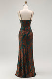 Dark Green Spaghetti Straps Mermaid Long Velvet Wedding Guest Dress with Slit