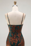 Dark Green Spaghetti Straps Mermaid Long Velvet Wedding Guest Dress with Slit