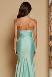 Mint Green Mermaid Sweetheart Satin Long Bridesmaid Dress with Slit