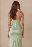 Dusty Sage Mermaid Sweetheart Satin Long Bridesmaid Dress with Slit