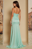 Mint Green Sweetheart Satin Corset Mermaid Maxi Bridesmaid Dress with Slit