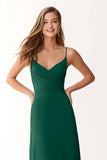 Dark Green Chiffon Spaghetti Straps A-Line Long Bridesmaid Dress