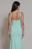 Mint Green Mermaid Spaghetti Straps Long Bridesmaid Dress with Slit