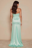 Mint Green Mermaid Spaghetti Straps Satin Maxi Bridesmaid Dress with Slit