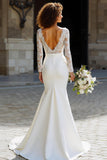 White Chiffon Mermaid Sweep Train Wedding Dress with Sleeves