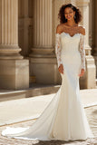 Ivory Sweep Train Mermaid Long Sleeves Wedding Dress with Sleeves