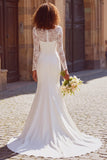 White Mermaid Chiffon Boat Neck Sweep Train Wedding Dress with Sleeves