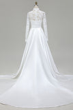 Vintage Ivory Satin High Neck Ball Gown Wedding Dress with Sleeves